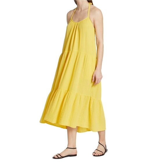 Xirena Lemon Yellow Reagen Cotton Gauze Halter Backless Long Midi Dress XS - Picture 6 of 16